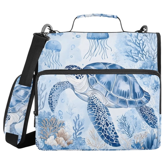 3 Ring Zipper Binder with Shoulder Strap Waterproof Trapper Keeper 2 Inch D-Ring 500 Sheets Capacity Watercolor Turtle Jellyfish