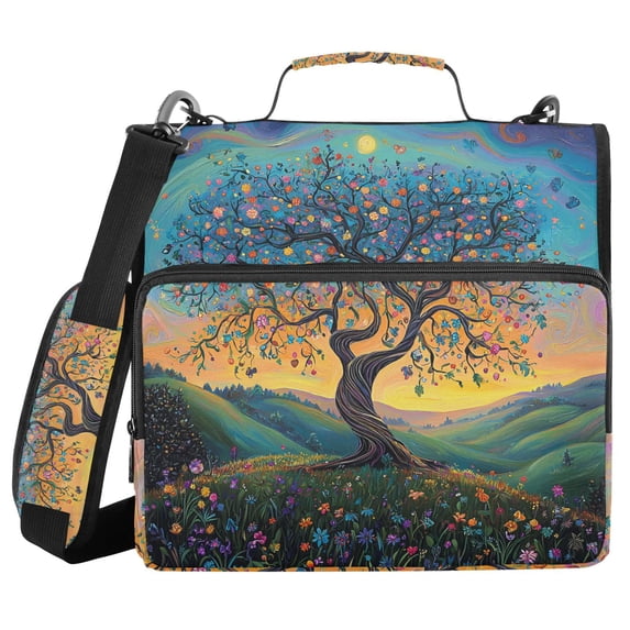 3 Ring Zipper Binder with Shoulder Strap Waterproof Trapper Keeper 2 Inch D-Ring 500 Sheets Capacity Whimsical Tree Of Life