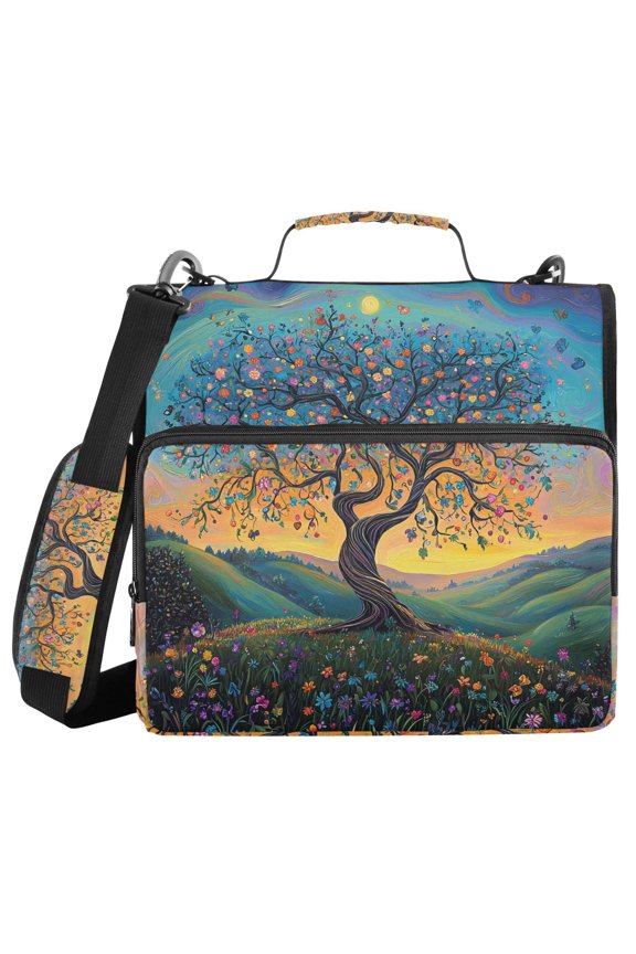 3 Ring Zipper Binder with Shoulder Strap Waterproof Trapper Keeper 2 Inch D-Ring 500 Sheets Capacity Whimsical Tree Of Life