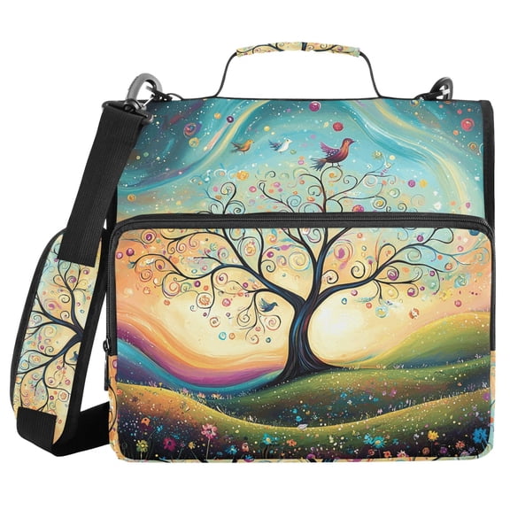 3 Ring Zipper Binder with Shoulder Strap Waterproof Trapper Keeper 2 Inch D-Ring 500 Sheets Capacity Whimsical Tree with Swirling Branches
