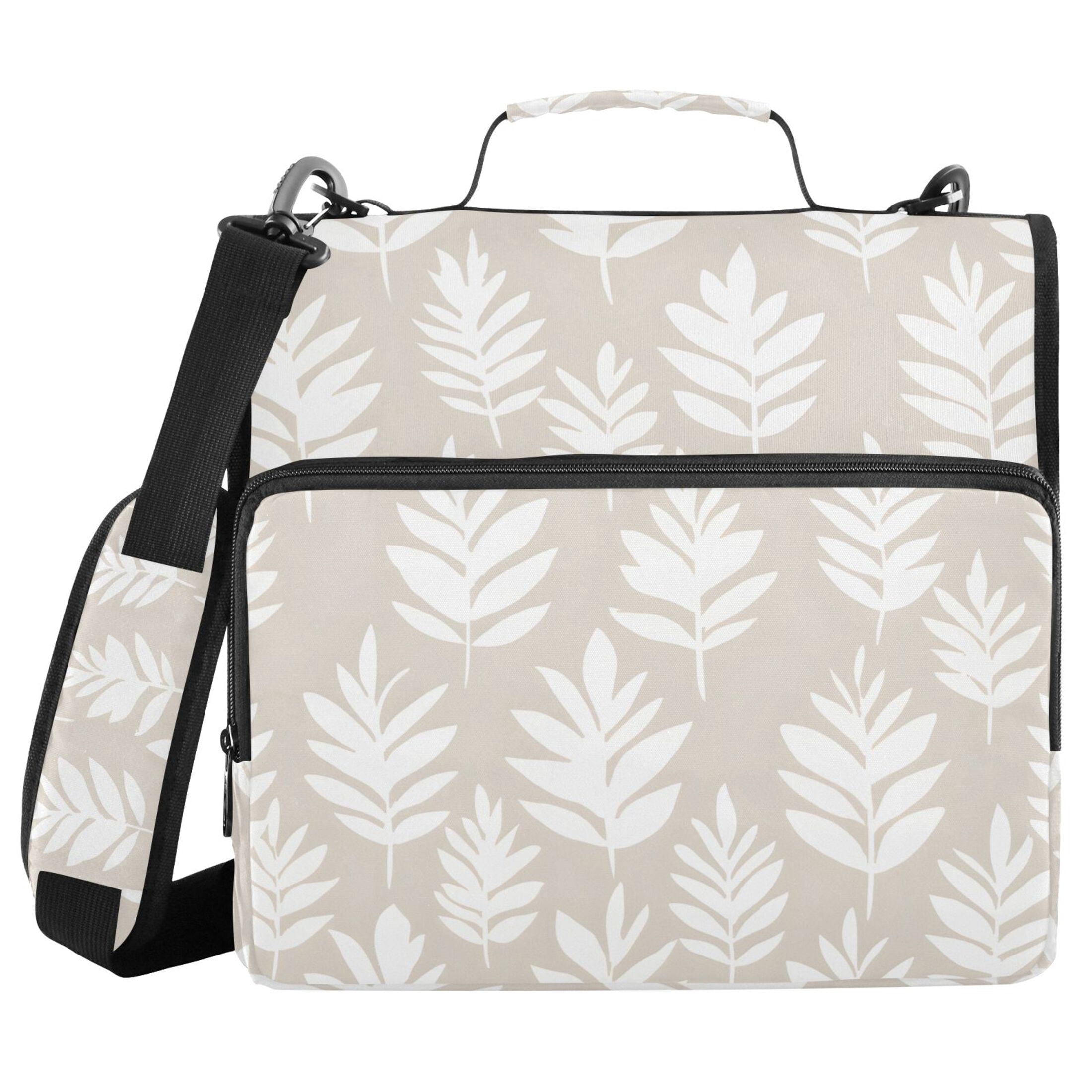 3 Ring Zipper Binder with Shoulder Strap Waterproof Trapper Keeper 2 Inch D-Ring 500 Sheets Capacity White Bohemian Leaves