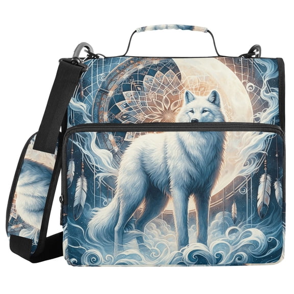 3 Ring Zipper Binder with Shoulder Strap Waterproof Trapper Keeper 2 Inch D-Ring 500 Sheets Capacity Wolf with Bright Moon