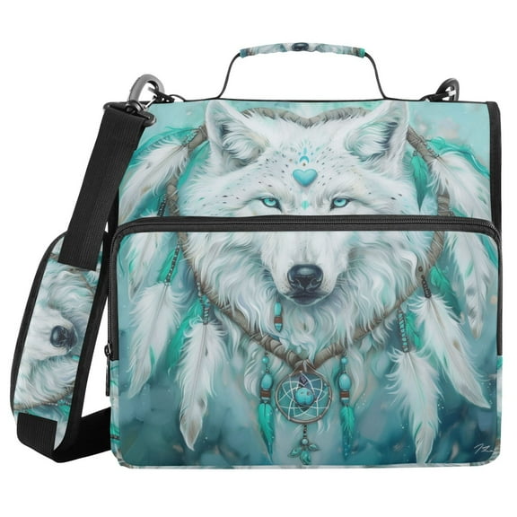 3 Ring Zipper Binder with Shoulder Strap Waterproof Trapper Keeper 1.5 Inch D-Ring 500 Sheets Capacity Wolf with Heart Ring