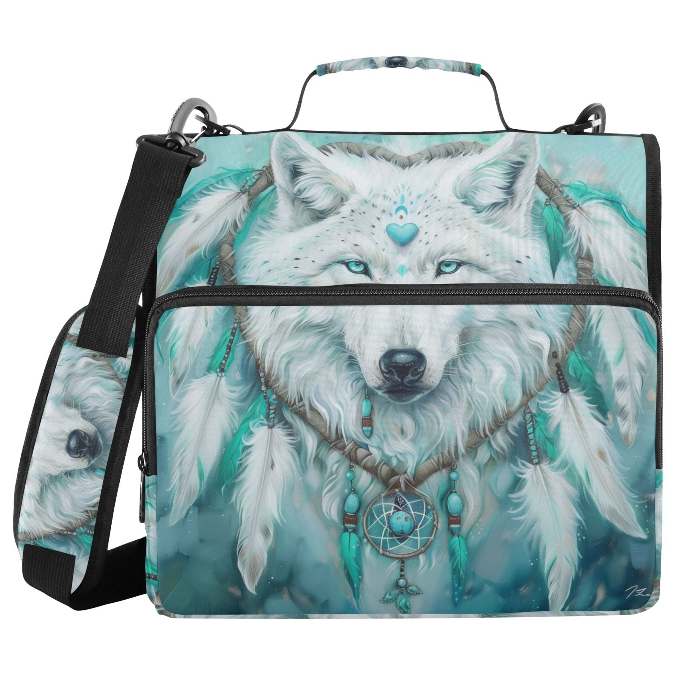 3 Ring Zipper Binder with Shoulder Strap Waterproof Trapper Keeper 2 Inch D-Ring 500 Sheets Capacity Wolf with Heart Ring