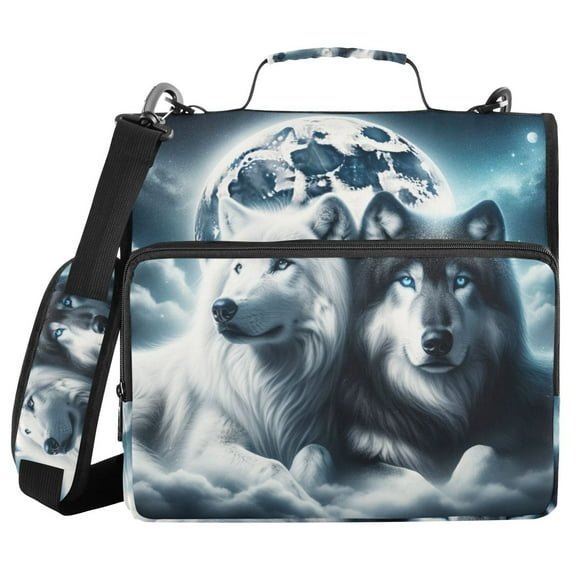 3 Ring Zipper Binder with Shoulder Strap Waterproof Trapper Keeper 1.5 Inch D-Ring 500 Sheets Capacity Wolves Lying under Moonlight