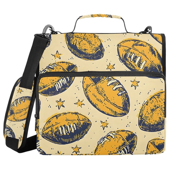 3 Ring Zipper Binder with Shoulder Strap Waterproof Trapper Keeper 2 Inch D-Ring 500 Sheets Capacity Yellow Rugby and Star