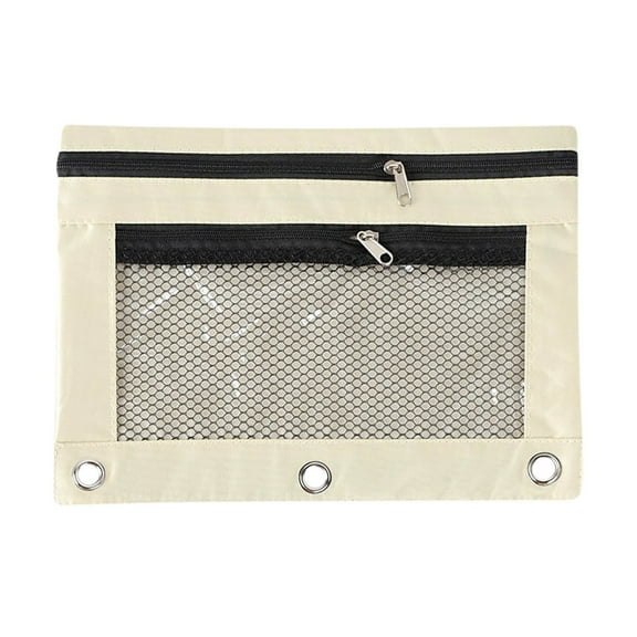 3-Ring Zipper Pencil Pouch, Clear View Binder Pencil Case for Pens & Markers, Two-Compartment Cosmetic Bag Organizer - Durable Cloth, Standard Size