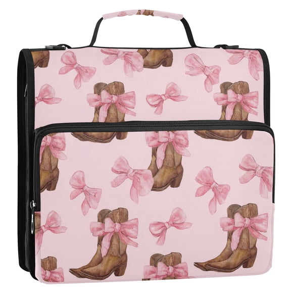 3 Ring Zipper Western Cowboy Boots Binder with Strap 2 inch 500 Sheet Capacity File Folder Storage Organizer