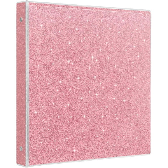 3 Rings Binder for School Supplies, 1 Inch Round Rings to Hold 300 Sheets, Fashion View Binders, Glitter Pink