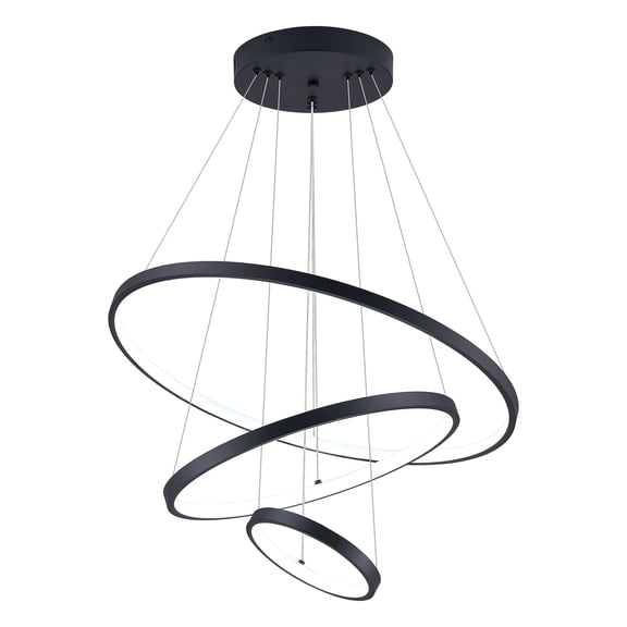 3 Rings Black LED Chandeliers Modern 24" Circular Chandelier Dimmable Remote Control Pendant Light Fixture