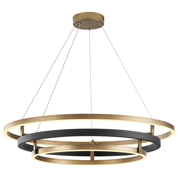 3 Rings Modern LED Chandelier Black and Gold Dimmable Circular Pendant Light for Dining Room, Foyer Chandelier with Remote Control High Ceiling Light for Kitchen Living Room, ( 30.7"+25.6"+20.5")
