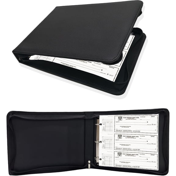 3 Rings Zippered Check Binder for End-Stub Deskbook Checks, Business Checks Holder, Executive Checkbook 3 Per Page Cover, Fit 9" x11 1/4" 3 Holes & 9 Holes Checks with Removable Pouch