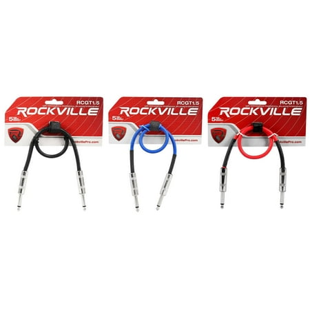 3 Rockville 1.5' 1/4" TS to 1/4'' TS Guitar/Instrument Cable (3 Colors)