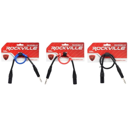3 Rockville 1.5' Male REAN XLR to 1/4'' TRS Balanced Cable OFC (3 Colors)