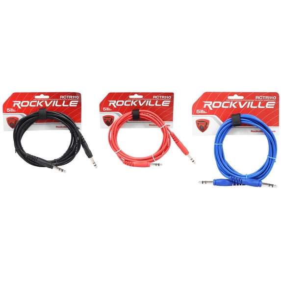 3 Rockville 10' 1/4'' TRS to 1/4'' TRS  Cable 100% Copper (3 Colors)