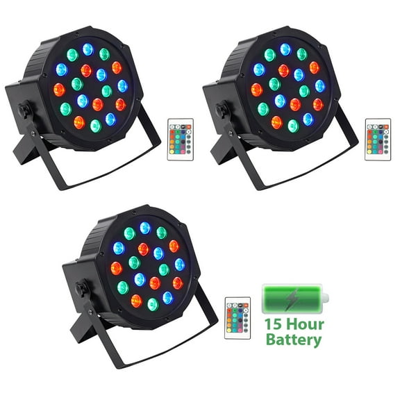(3) Rockville BATTERY PAR 50 Rechargeable LED DMX DJ Club Wash Up-Lights+Remote
