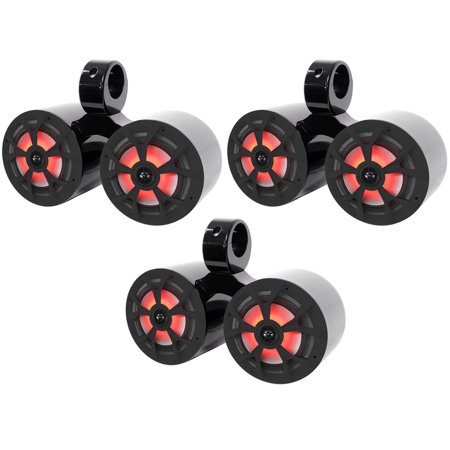 Rockville RKL65MBW Bundle: (3) 6.5 in Black Marine Speakers LED, (3) DMAC65B 6.5 in Black Tower Speaker Pods, Waterproof Design, 6-items