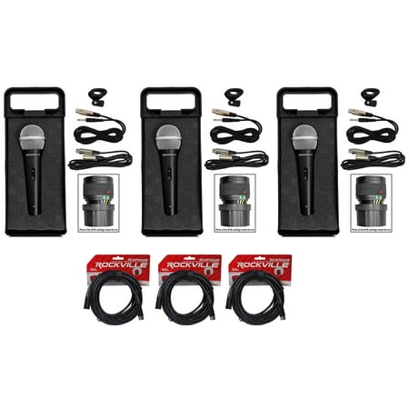 (3) Rockville RMC-XLR Metal Handheld Wired Microphones+(3) 100% OFC XLR Cables