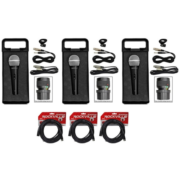 (3) Rockville RMC-XLR Metal Handheld Wired Microphones+(3) 100% OFC XLR Cables