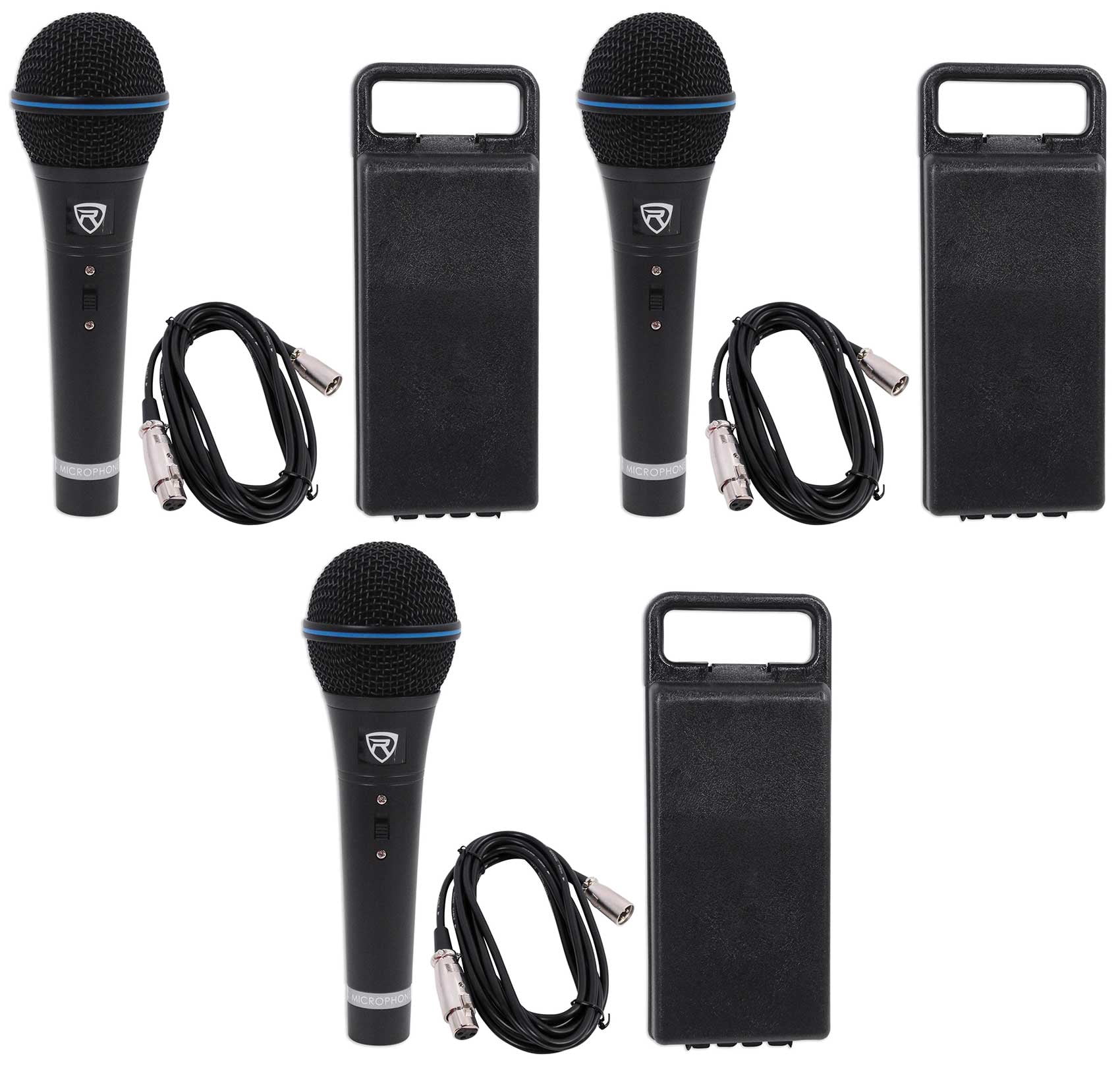 (3) Rockville RMM-XLR Dynamic Cardioid Professional Metal Microphones+XLR Cables