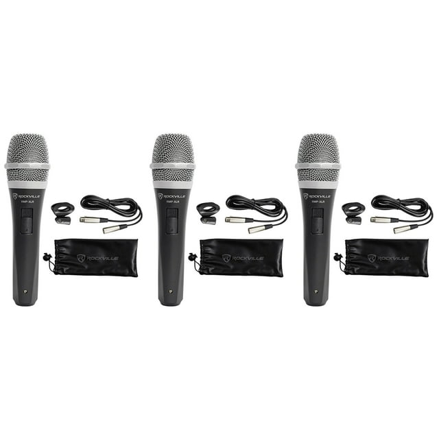 3 Rockville RMPXLR Dynamic Cardioid Pro Microphones + 10' XLR Cables+3