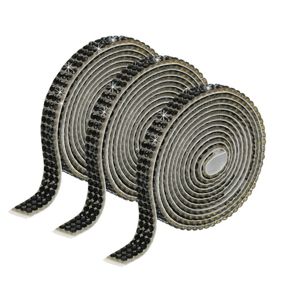 3 Roll 0.3 Inch 3 Yards Self Adhesive Crystal Rhinestone Diamond Ribbon for Arts & Crafts Project Wedding Black