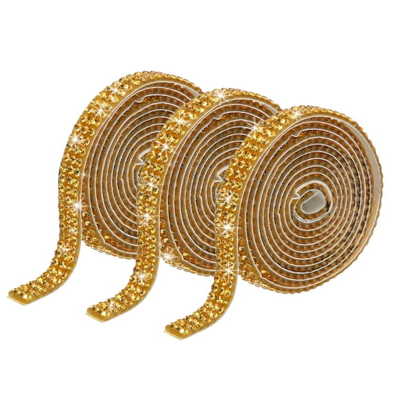 3 Roll 0.3 Inch 3 Yards Self Adhesive Crystal Rhinestone Diamond Ribbon for Arts & Crafts Project Wedding Bright Gold