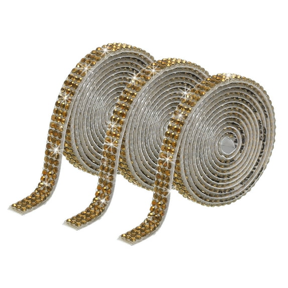 3 Roll 0.3 Inch 3 Yards Self Adhesive Crystal Rhinestone Diamond Ribbon for Arts & Crafts Project Wedding Gold