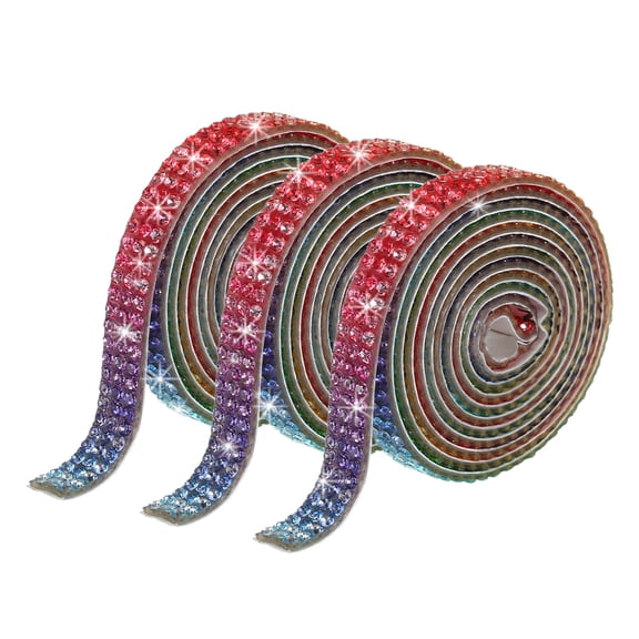 3 Roll 0.3 Inch 3 Yards Self Adhesive Crystal Rhinestone Diamond Ribbon for Arts & Crafts Project Wedding Rainbow