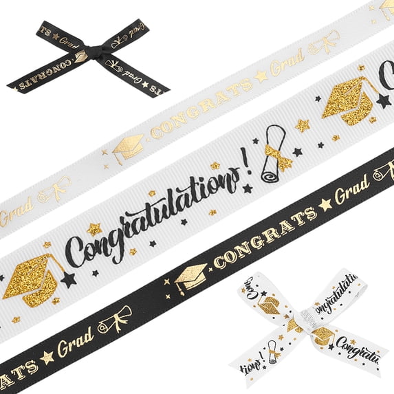 Graduation Riboon 3 Roll 14.7 Yards Graduation Ribbon 3/8 Inch 7/8 Inch Wide Graduation ...