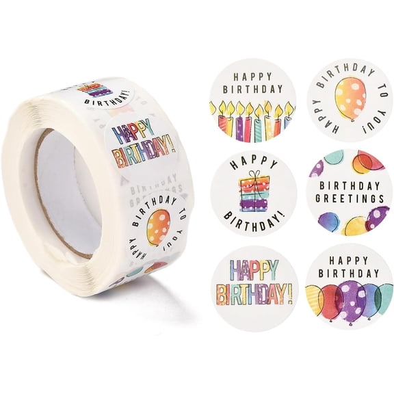 3 Roll 1500Pcs Birthday Themed Pattern Self-Adhesive Stickers Roll Happy Birthday Sticker Decorative Sealing Stickers for Festival Birthday Home Party Decoration 2.5cm 500pcs/roll Colorful