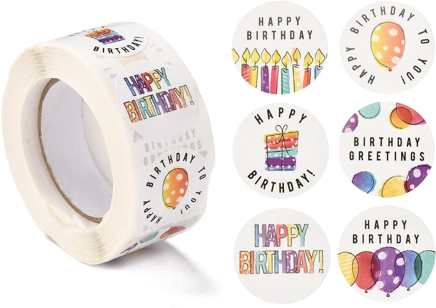 Birthday Sticker Rectangular 3 Roll 1500Pcs Birthday Themed Pattern Self-Adhesive Stickers Roll ...