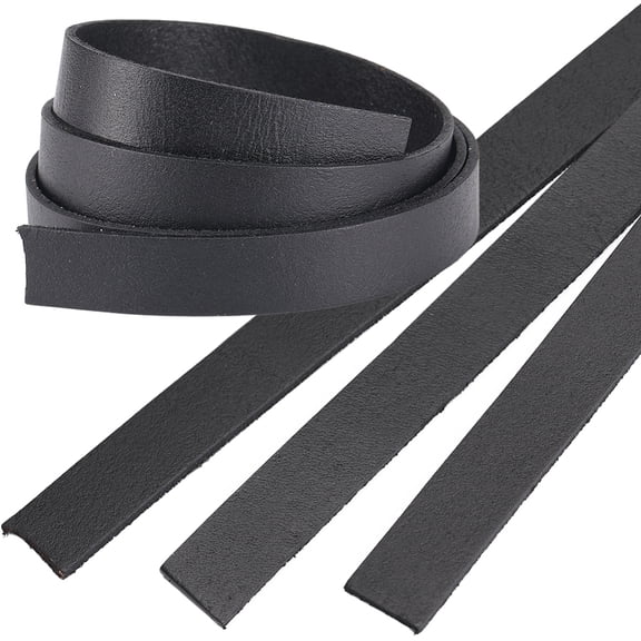 3 Roll 15mm Wide Flat Leather Cord Genuine Leather Strip 2mm Thick Black Leather Strap Cowhide String Braiding Thread Rope for Bracelets