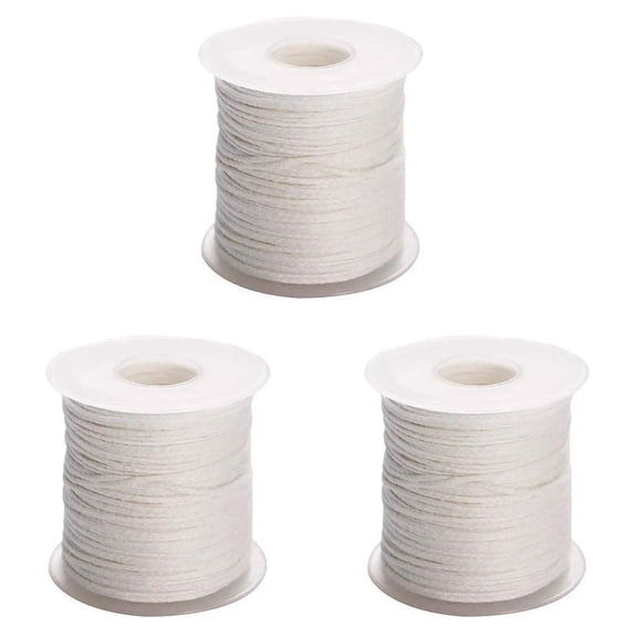3 Roll 200Feet/61Meter White Candle Wick Cotton Candle Woven Wick for DIY Candle Making Material Smokeless Wax Core,3 Roll x Braided Candle Wick,White