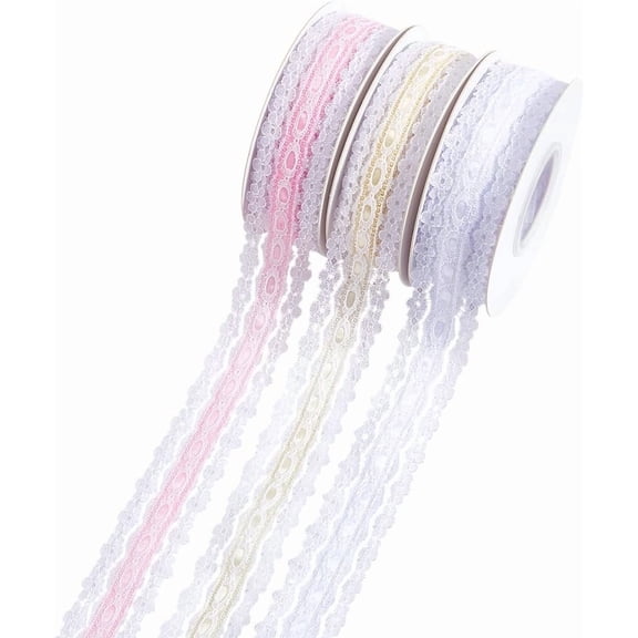 3 Roll 3 Colors Polyester Flower Embroidery Lace Ribbon Garment Accessories Mixed Color 1-1/4 inch(31mm) about 10.00 Yards(9.14m)/Set