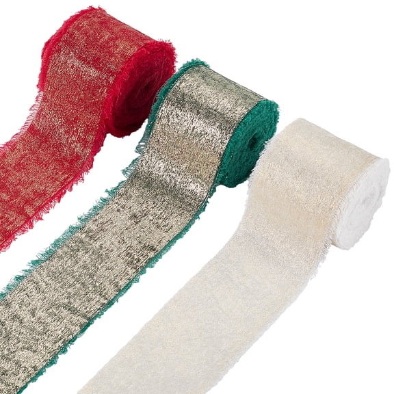 3 Roll 3 Styles Single Face Hot Stamping Polyester Frayed Ribbon Raw Edged Ribbon Clothes Accessories Mixed Color 1-5/8~1-3/4 inch(40~44mm) for DIY