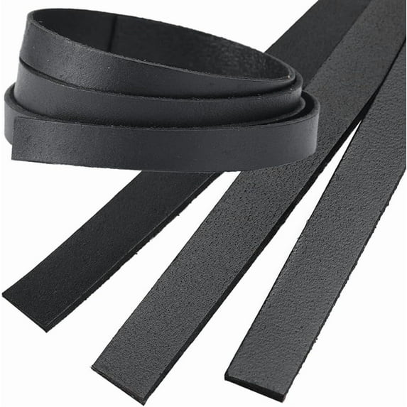 3 Roll 80cm x 10mm Flat Leather Cord Genuine Leather Strip 2mm Thick Black Leather Strap Cowhide String Braiding Thread Rope