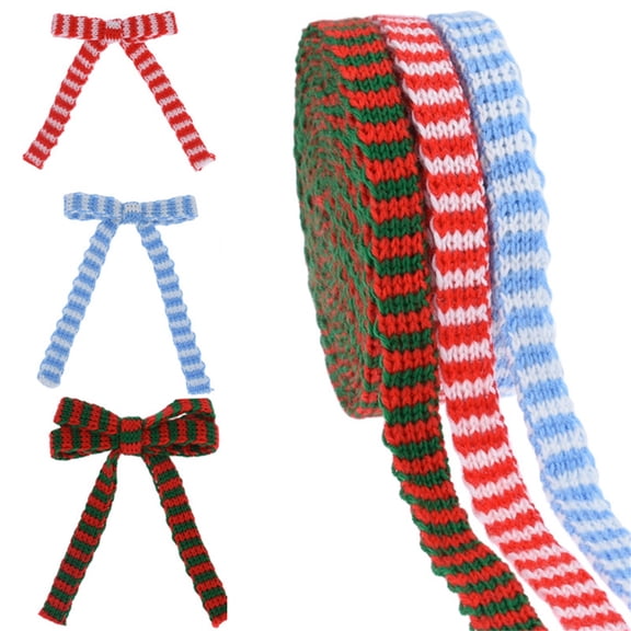 3 Roll Christmas Knitting Ribbon,TGY DIY Crafts Gift Wrapping Ribbon, Fabric Ribbon for Gift Wrapping, Christmas Tree Decor, Red Green Stripe Ribbon, Craft Wrapping Ribbons