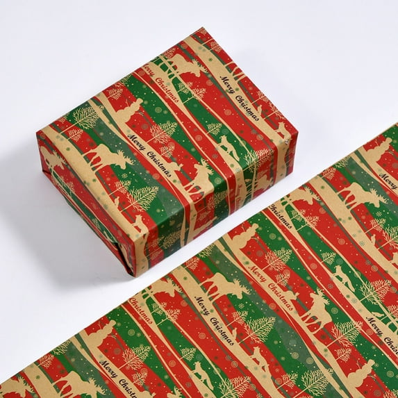 3 Roll Christmas Kraft Wrapping Paper Santa Claus Xmas Theme Elements Great for Christmas, Birthdays, Holiday, Baby Shower - 20 x 27.5 inches