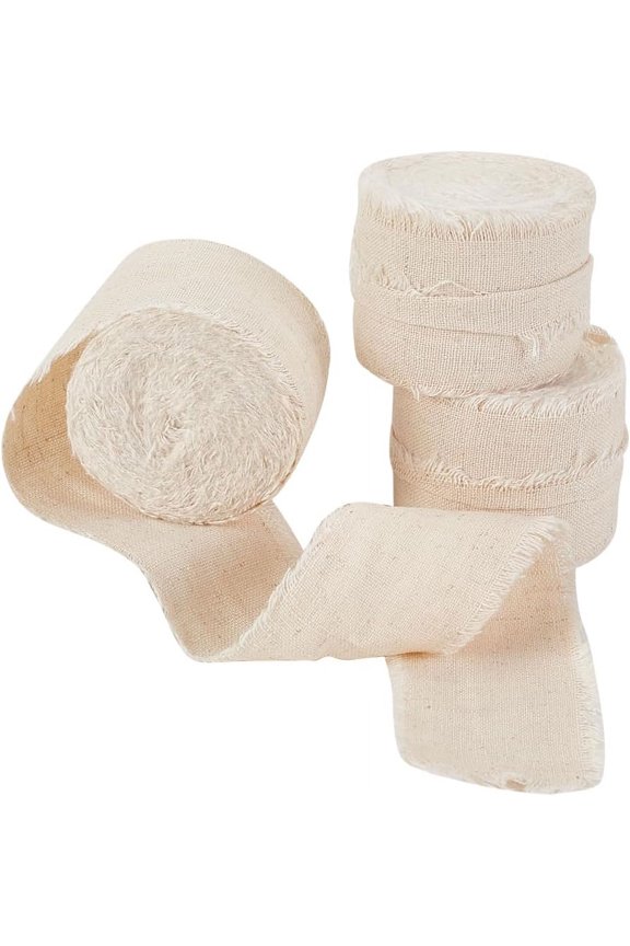 3 Roll Cotton Rustic Frayed Edge Ribbon Tassel Fringe Ribbon with Wood Spools for Wedding Bouquet Invitation Card 1-5/8 inch(40mm)