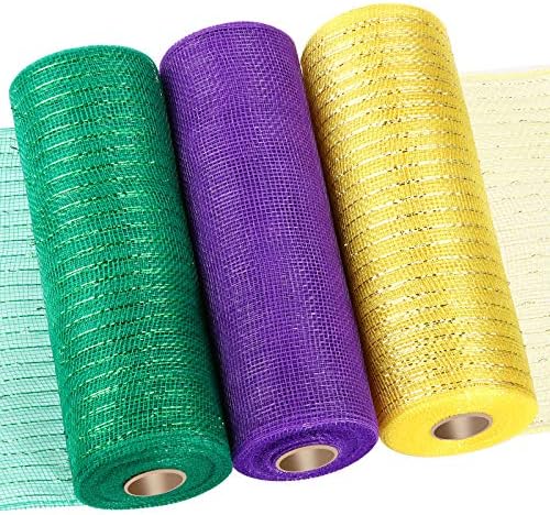 Marchal Ribbon 3 Roll Mardi Gras Mesh Ribbon for Wreath Poly Burlap Mesh 10 Inch ...