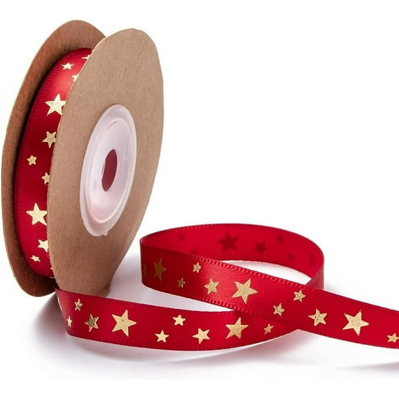 3 Roll Polyester Ribbon Star Pattern Red 3/8 inch(10mm) 10yards/roll