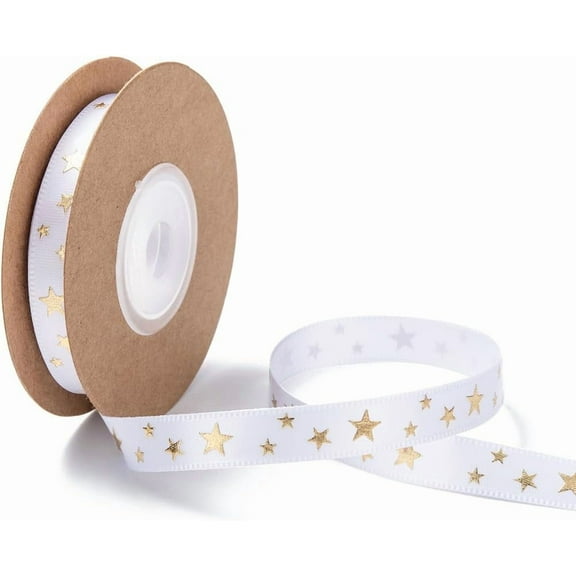 3 Roll Polyester Ribbon Star Pattern White 3/8 inch(10mm) 10yards/roll