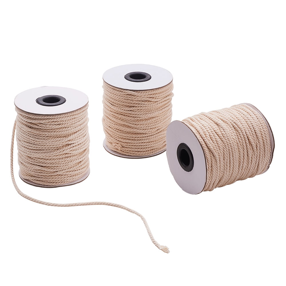3 Roll Round Cotton Twist Threads Cords Macrame Cord Light Yellow 3mm about 50yards/roll(150 feet/roll) 3rolls/bag