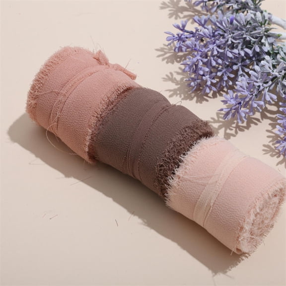 3 Roll/set 5m/5 Yards Frayed Edged Satin Handmade Chiffon Silk Ribbon for Wedding Invitation Bouquet Birthday Party Decoration Christmas Wreath Decoration Gift Wrapping DIY Craft Sewing Supplies