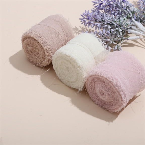 3 Roll/set 5m/5 Yards Frayed Edged Satin Handmade Chiffon Silk Ribbon for Wedding Invitation Bouquet Birthday Party Decoration Christmas Wreath Decoration Gift Wrapping DIY Craft Sewing Supplies