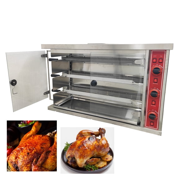3-Roller Chicken Rotisserie Roasting Oven Machine Vertical Natural Gas Rotary 110V