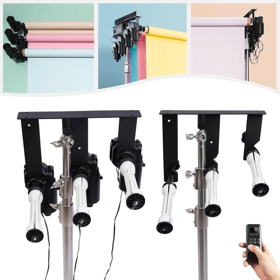 3 Roller Motorized Electric Wall Ceiling Mount Photography Background Holder System w/Controller Electric Photo Background Ceiling Holder with Controller Control for Home Studio Live Shooting