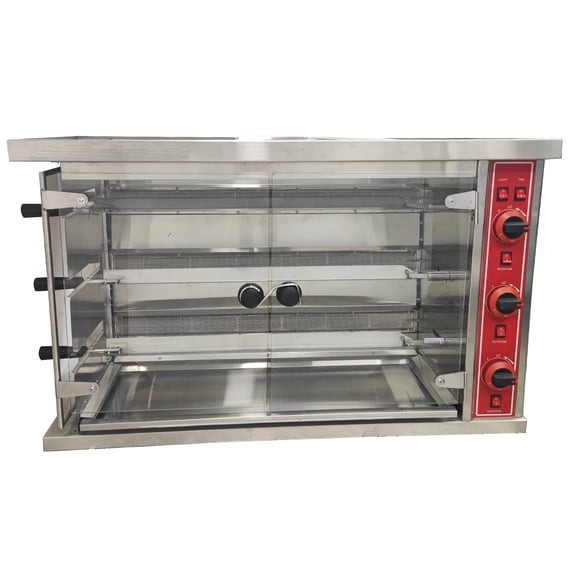 3-Roller Rotary Chicken Roaster Oven Natural Gas Duck Fish Rotisserie Machine 110V 122-572F Temperature Control