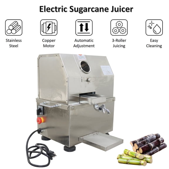 3-Roller Sugarcane Juicer Extractor Electric Desktop Stainless Steel 110V